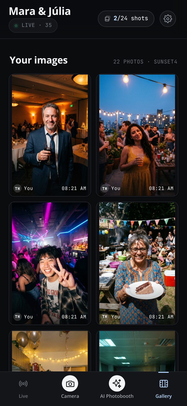 A guest's film roll — the shots they have taken and how many they have left